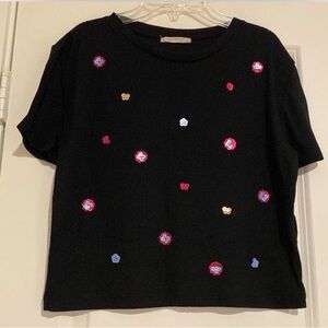 Zara TRF Black Cropped Ribbed Embellished Top